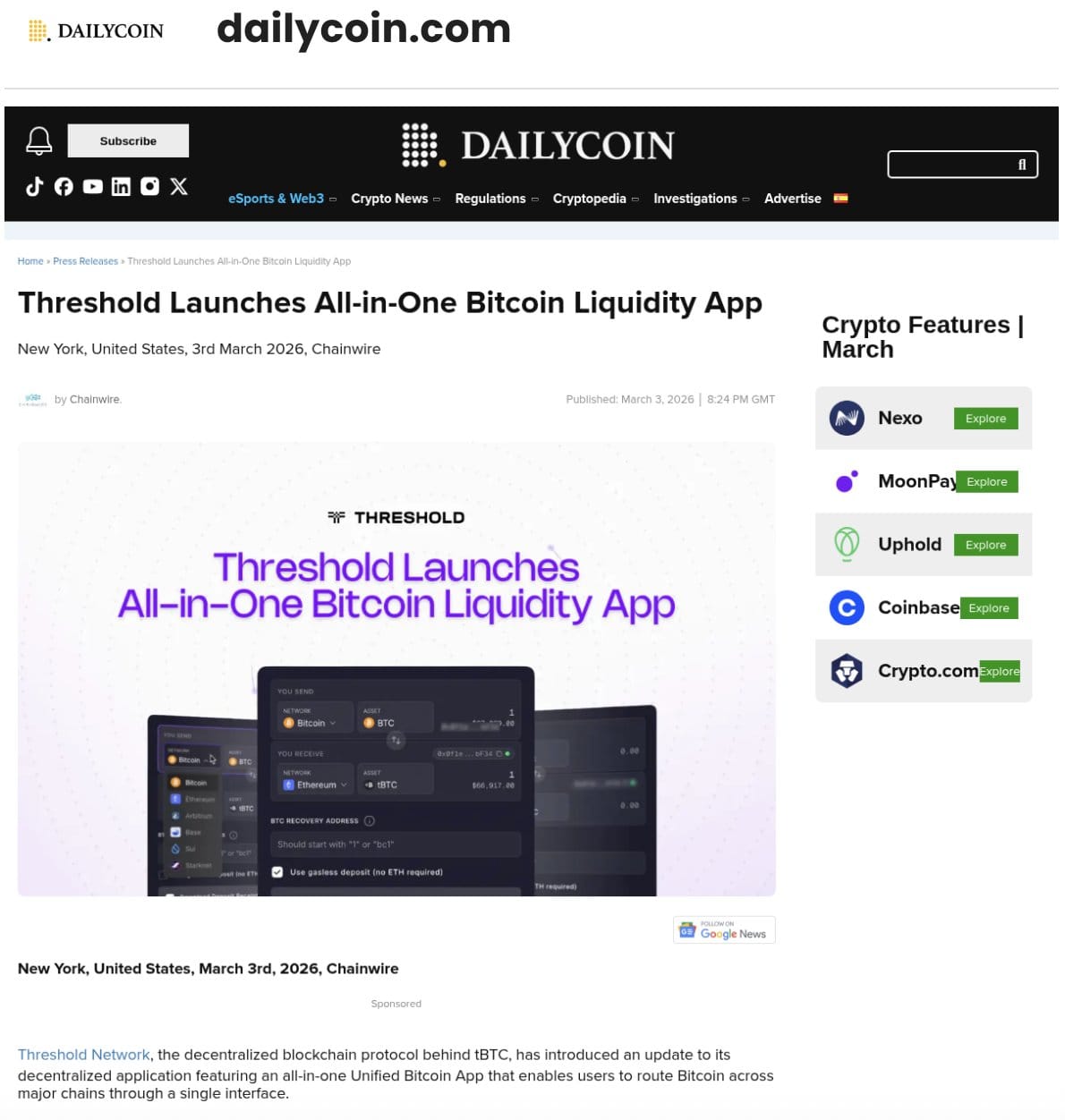 DailyCoin covered the launch of the Unified Bitcoin App